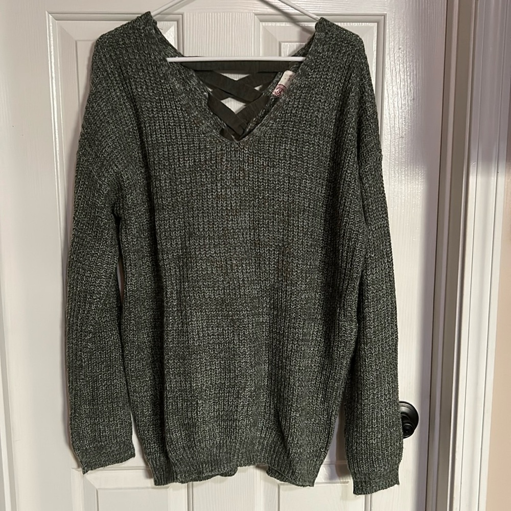 Green Marbled V Neck Sweater